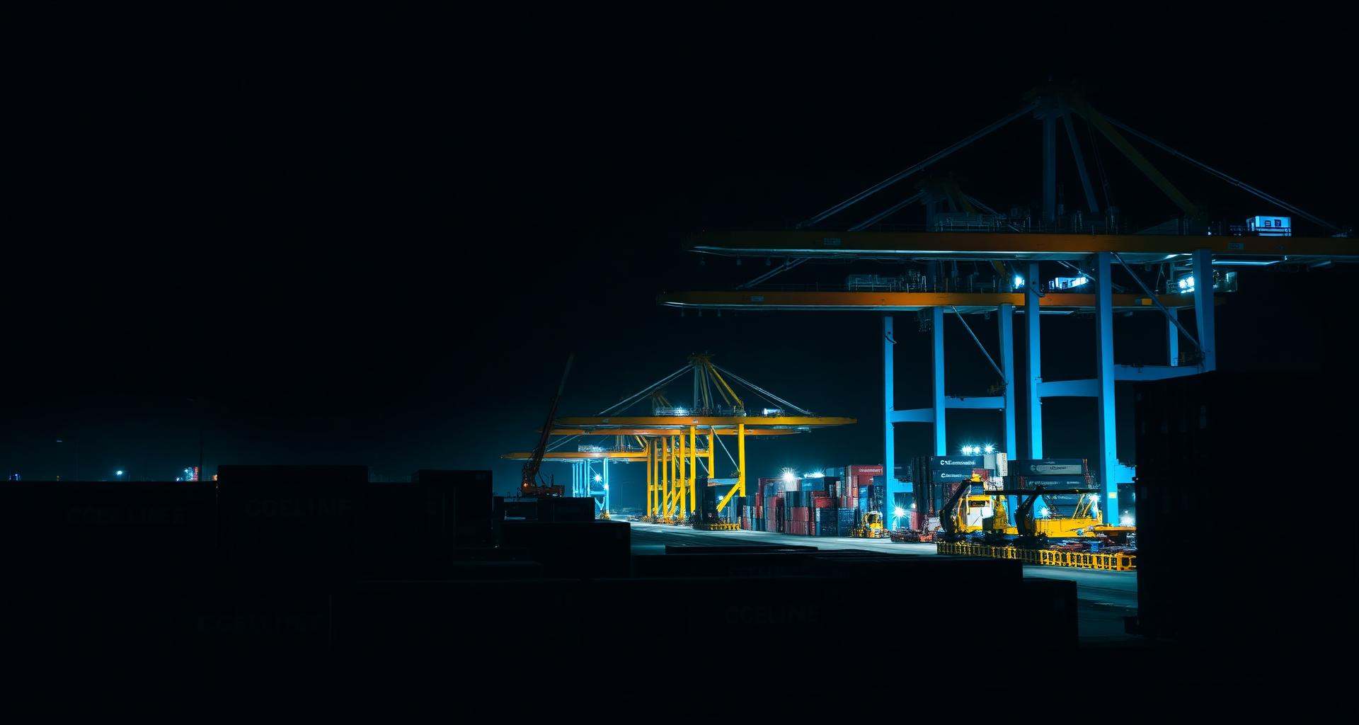 Container port at night representing global wholesale logistics